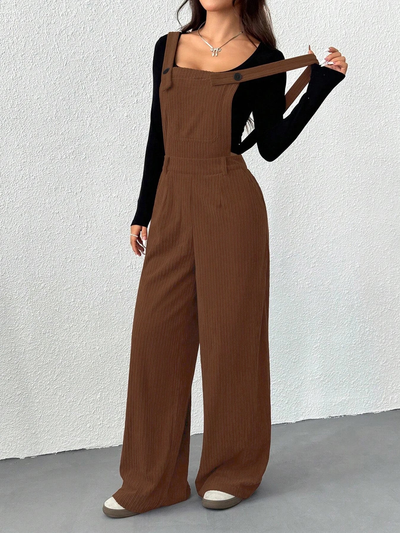 Corduroy Strap Wide Leg Jumpsuit