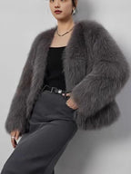 Retro Grey Faux Fur Cardigan Jacket