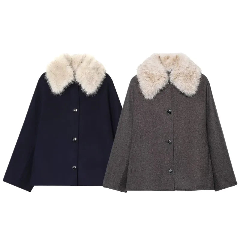Plush Button-Front Fur-Look Coat