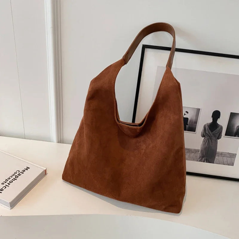 Structured Suede Commuter Shoulder Bag