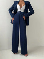 Belted Blazer Elastic Waist Set