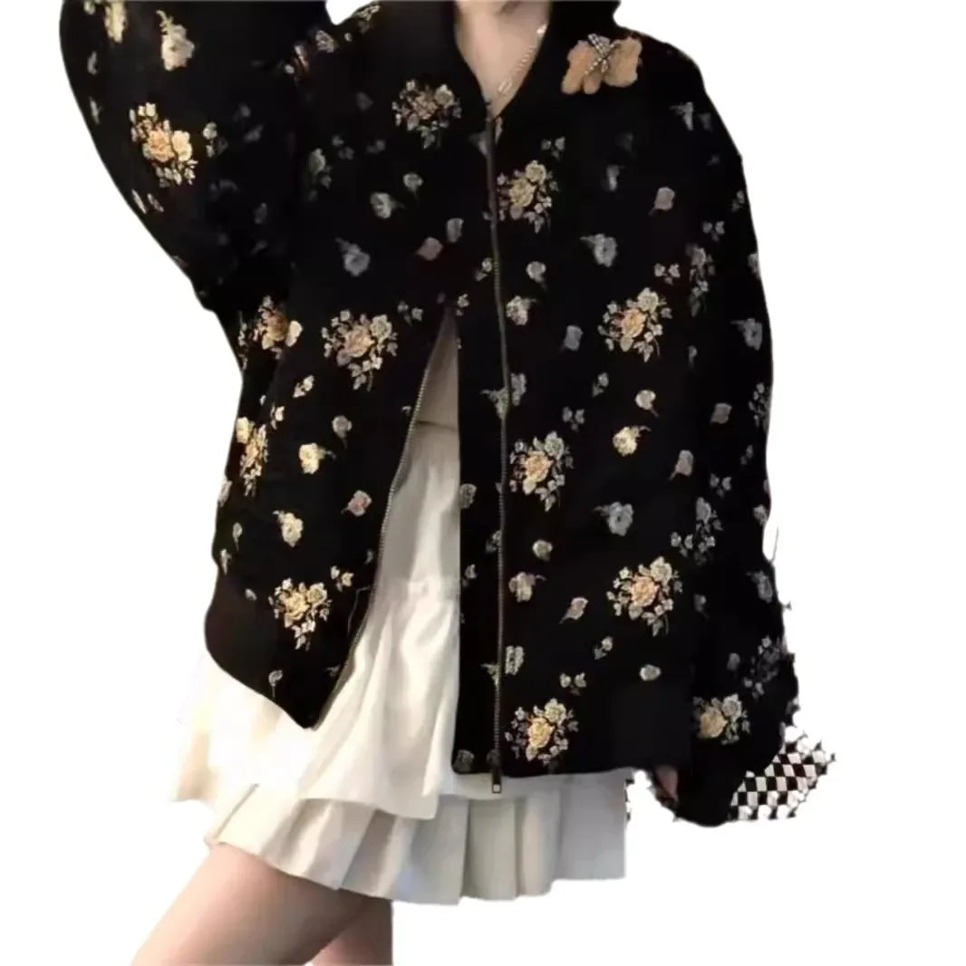 Velvet Jacquard Cropped Baseball Jacket