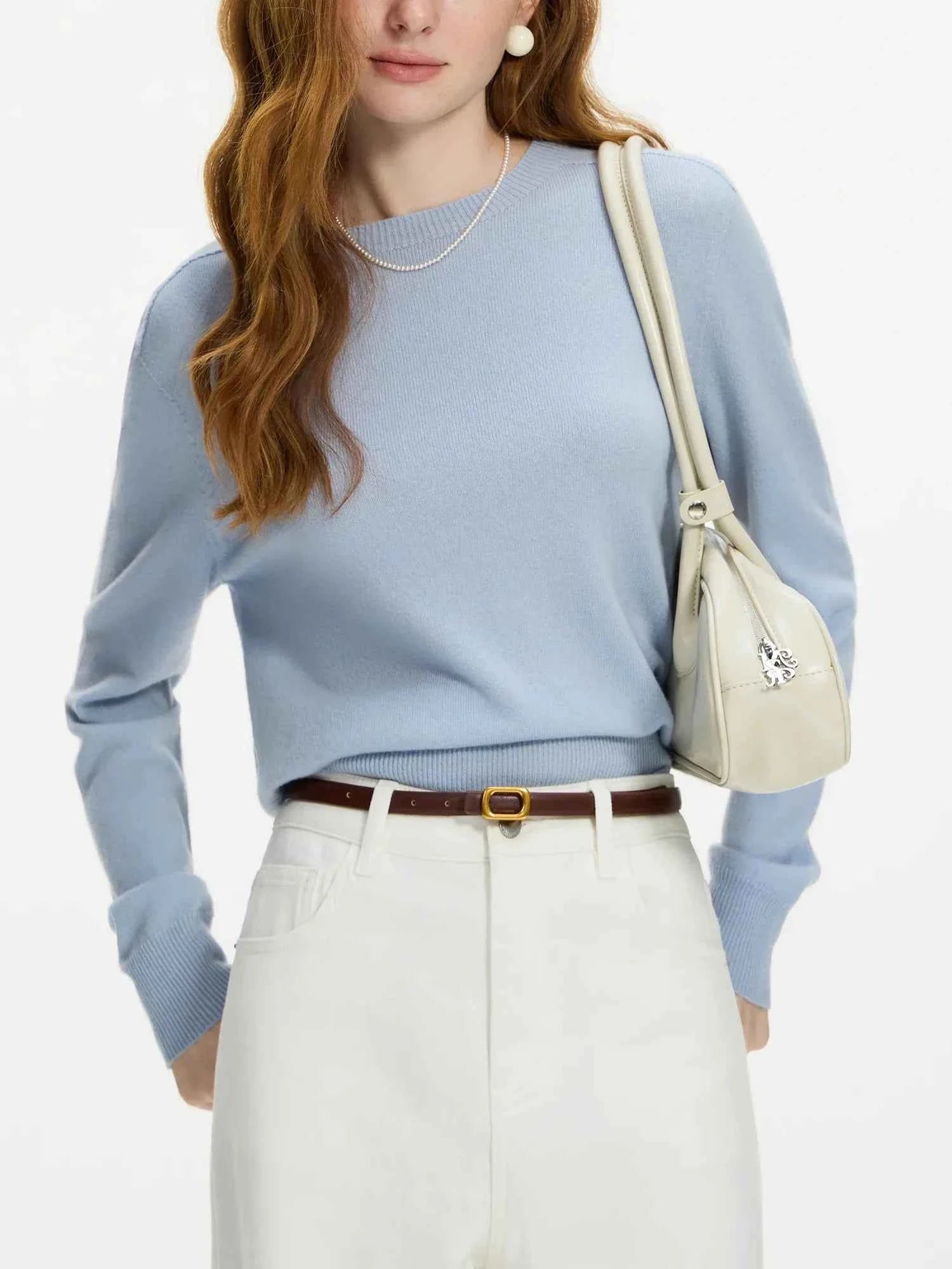 FSLE 100% Wool Seamless One-piece Knit Shirt Sweater For Women Autumn Winter New Design Wool Crew Neck Versatile Casual Sweater