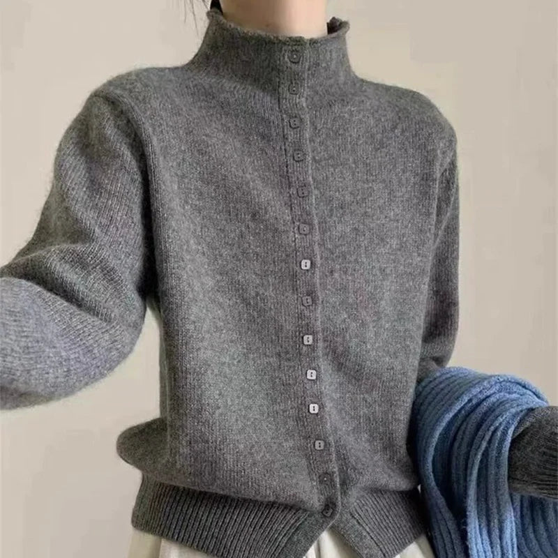 Women's Heavy Knit Stand Collar Cardigan