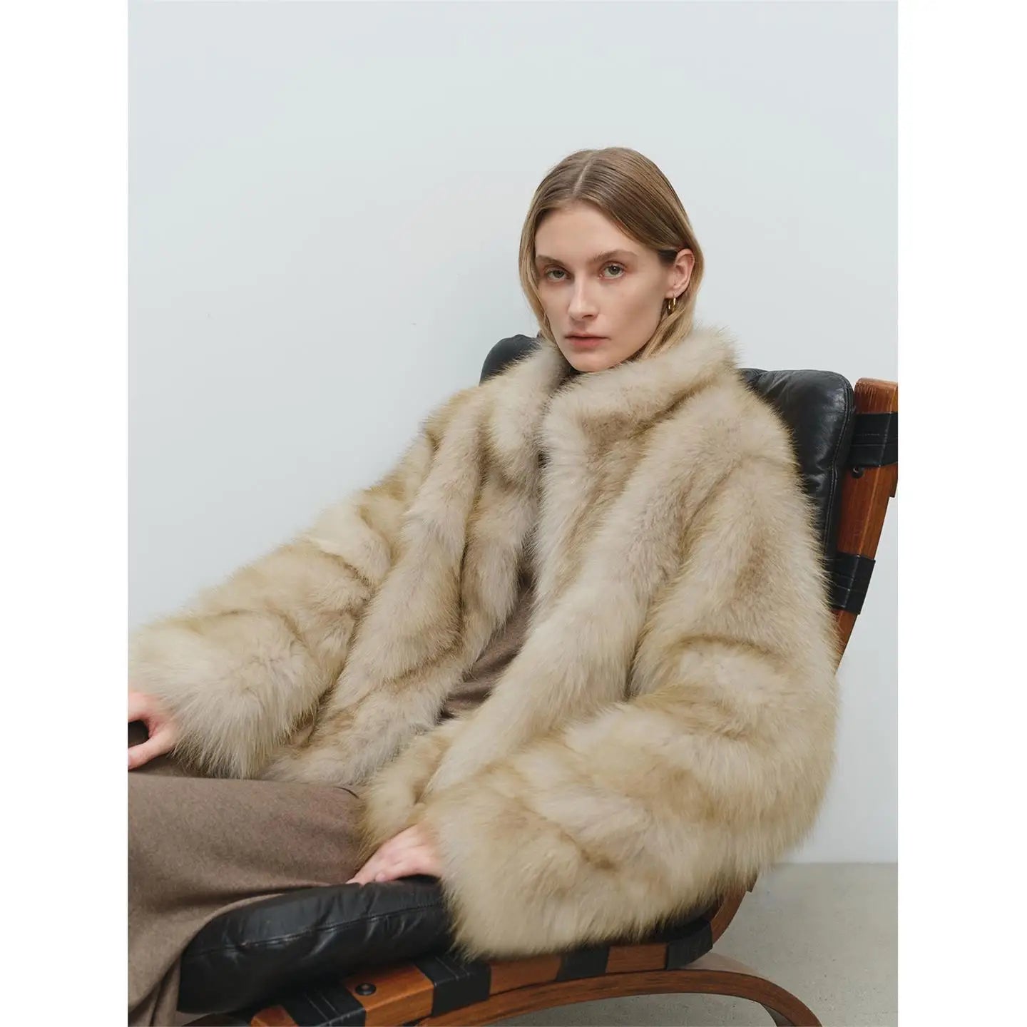 Stand Collar Faux Fur Coat