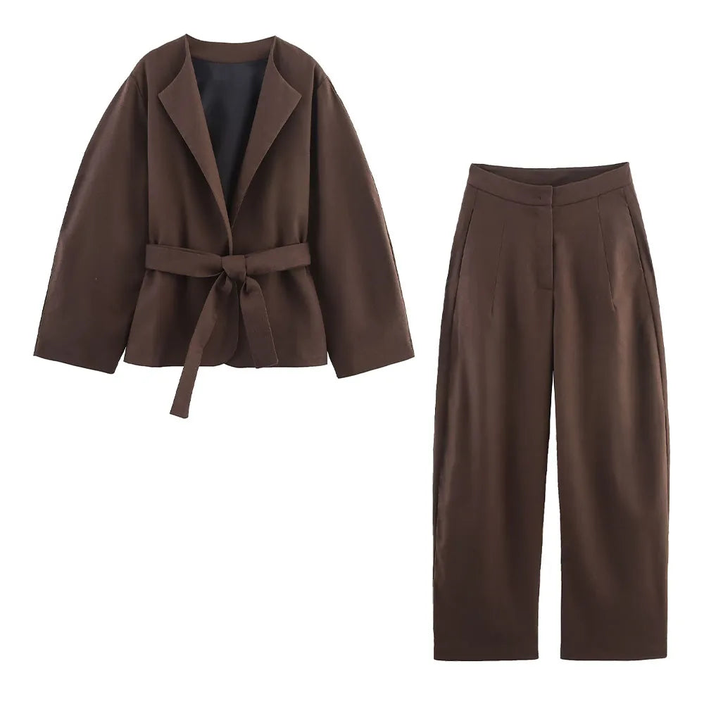 Belted Kimono-Style Zipper Coat Set