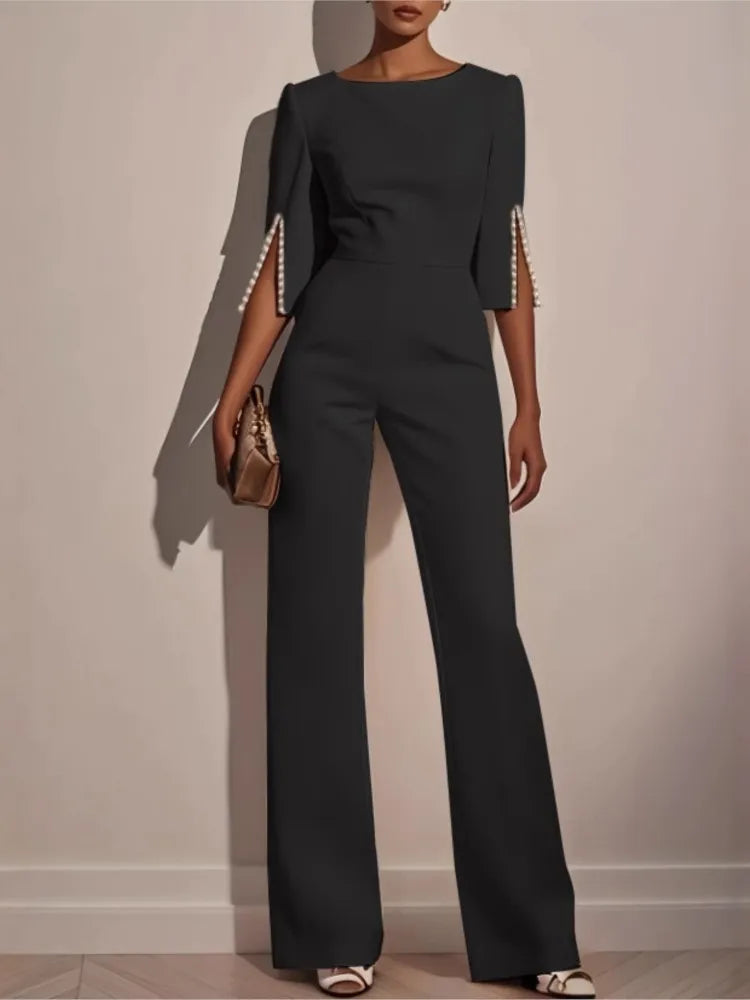 Embroidered Flares Slim Jumpsuit