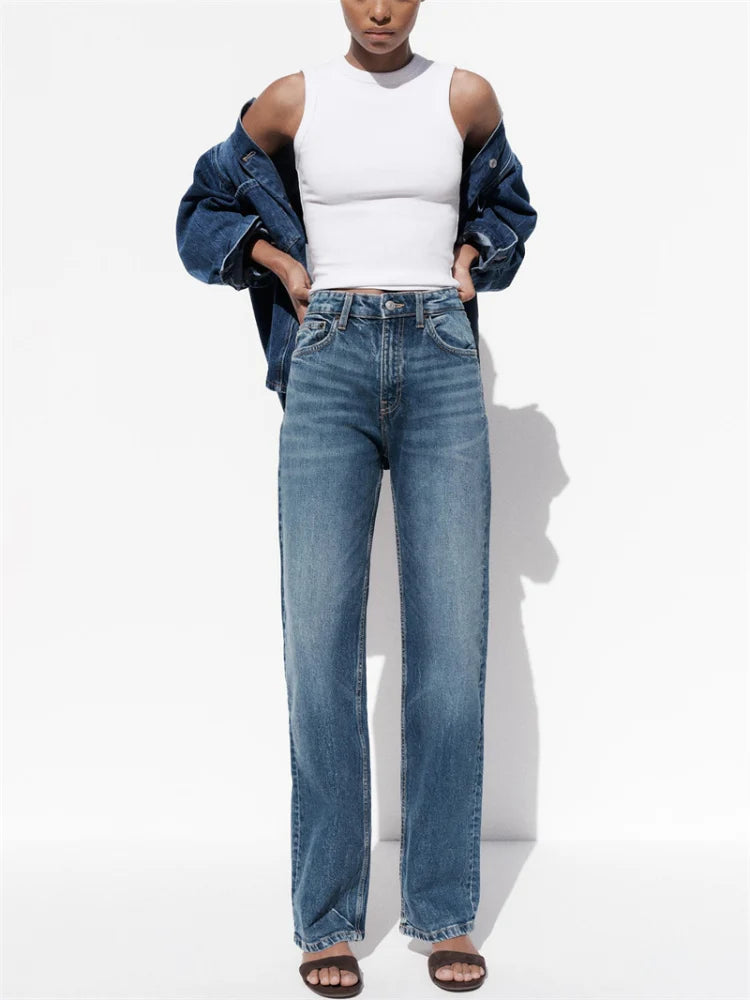 High Waist Zipper Wide Leg Jeans
