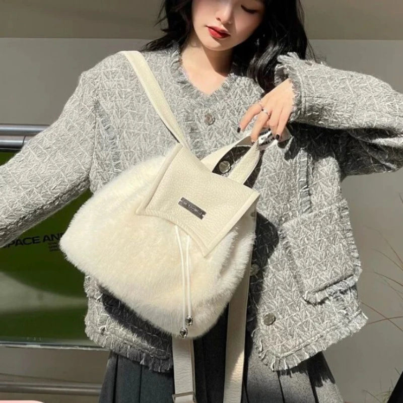 Fluffy Drawstring Y2K School Backpack