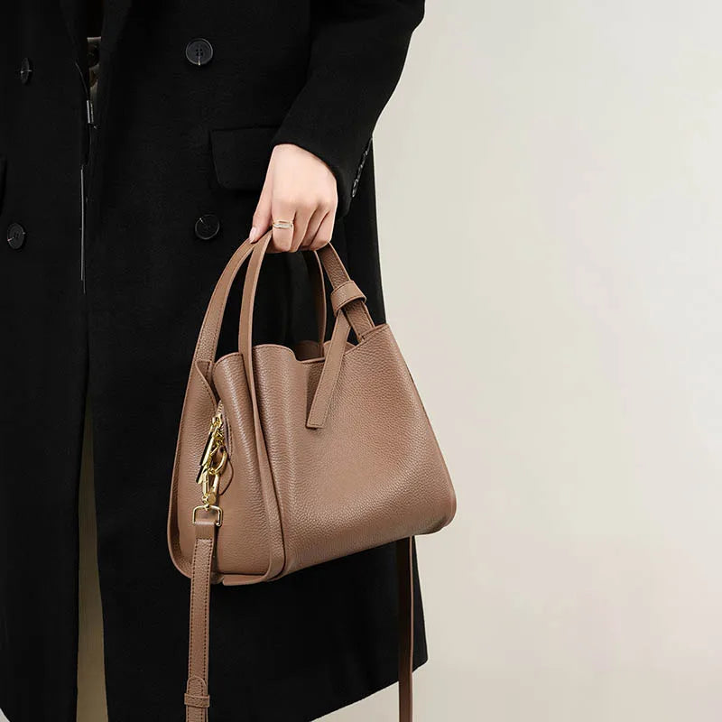 Soft Cowhide Leather Bucket Bag