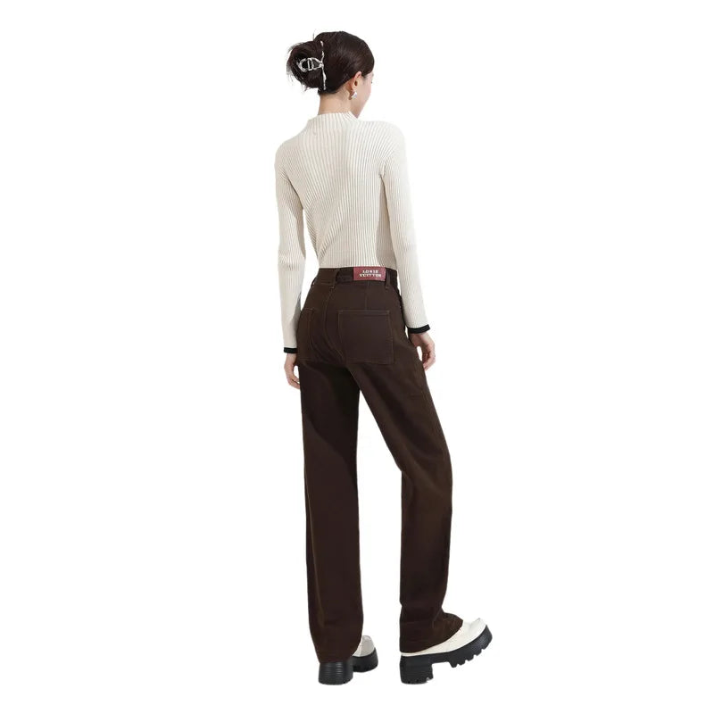 Coffee Coloured Elastic Waist Jeans