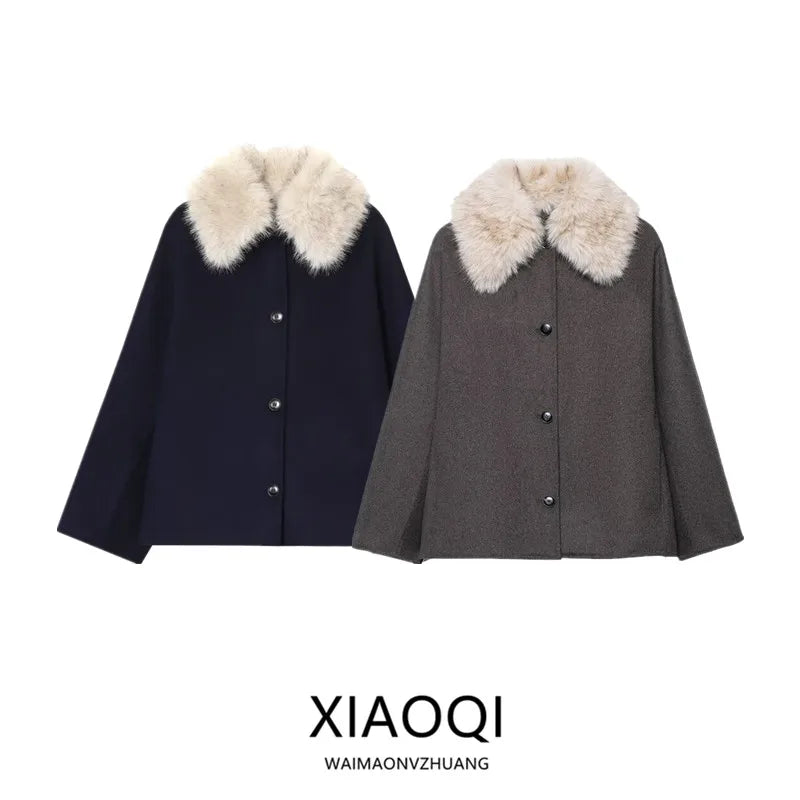 Plush Button-Front Fur-Look Coat