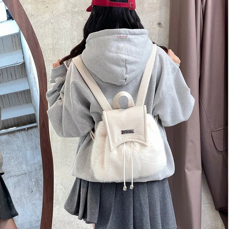 Fluffy Drawstring Y2K School Backpack