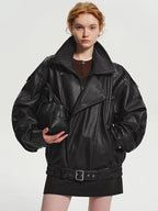 Oversized Brown PU Leather Jacket