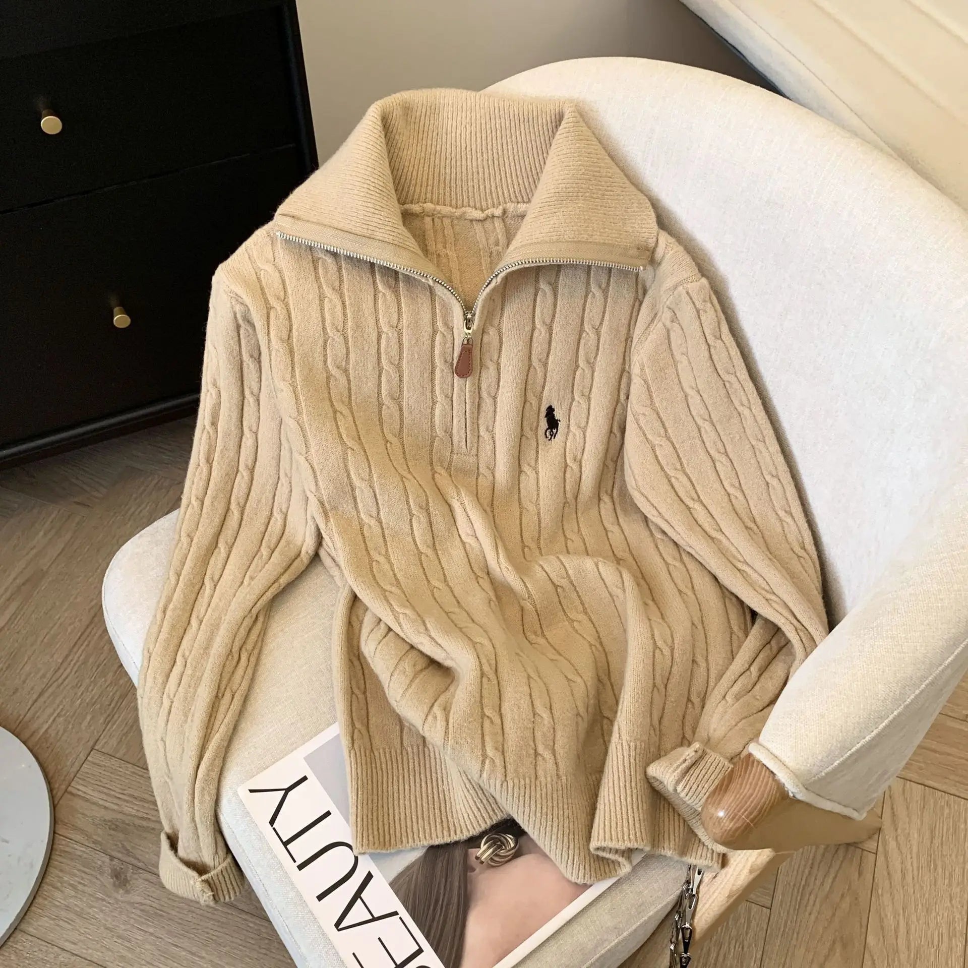 Women's Half-Zip Polo Neck Sweater