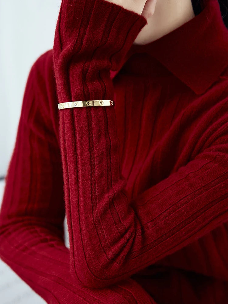 Women's Polo Collar Knitted Pullover Sweater