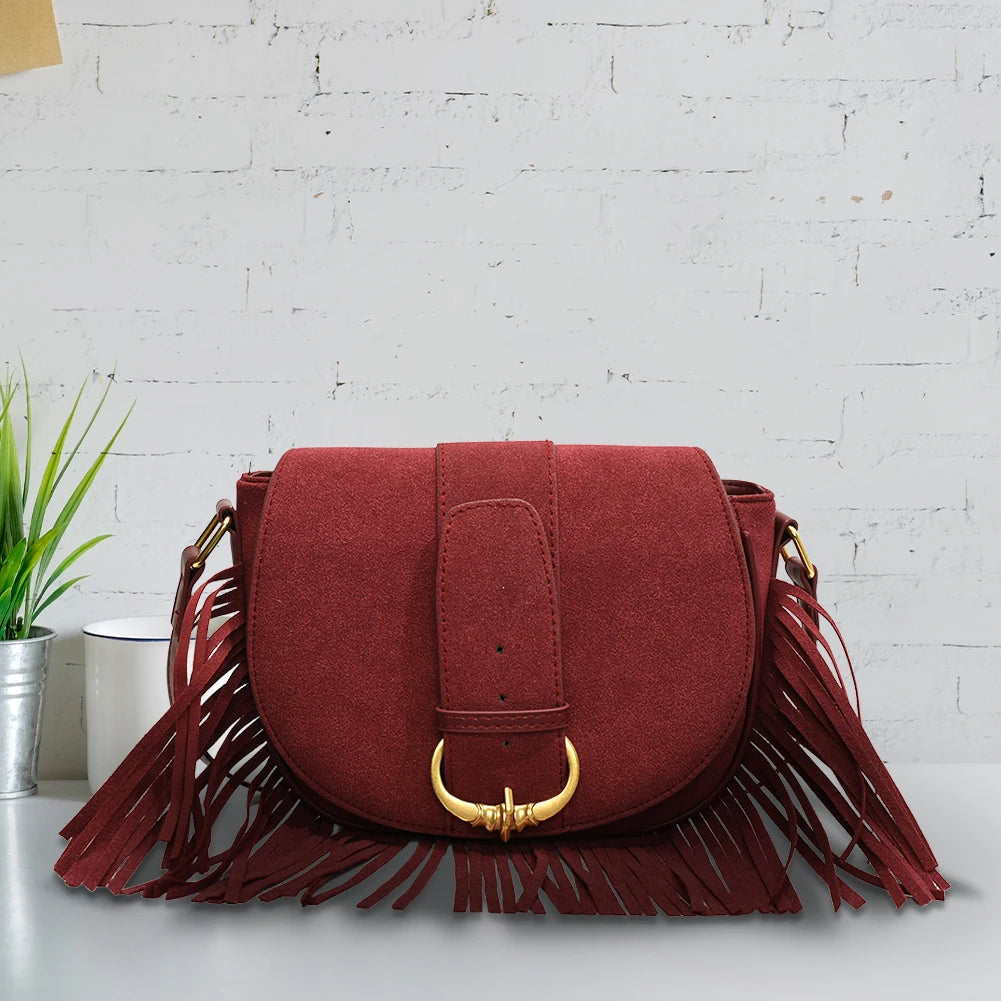Suede Tassel Crossbody Box Bag