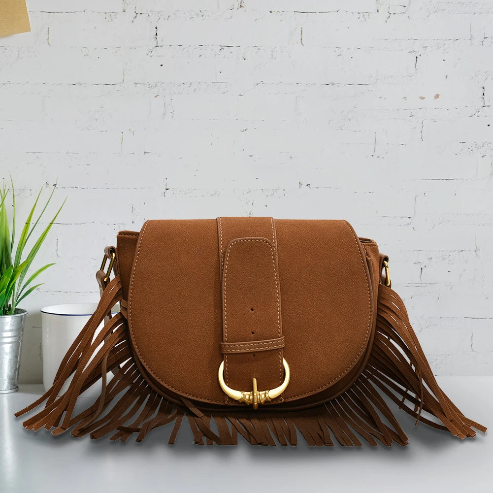 Suede Tassel Crossbody Box Bag