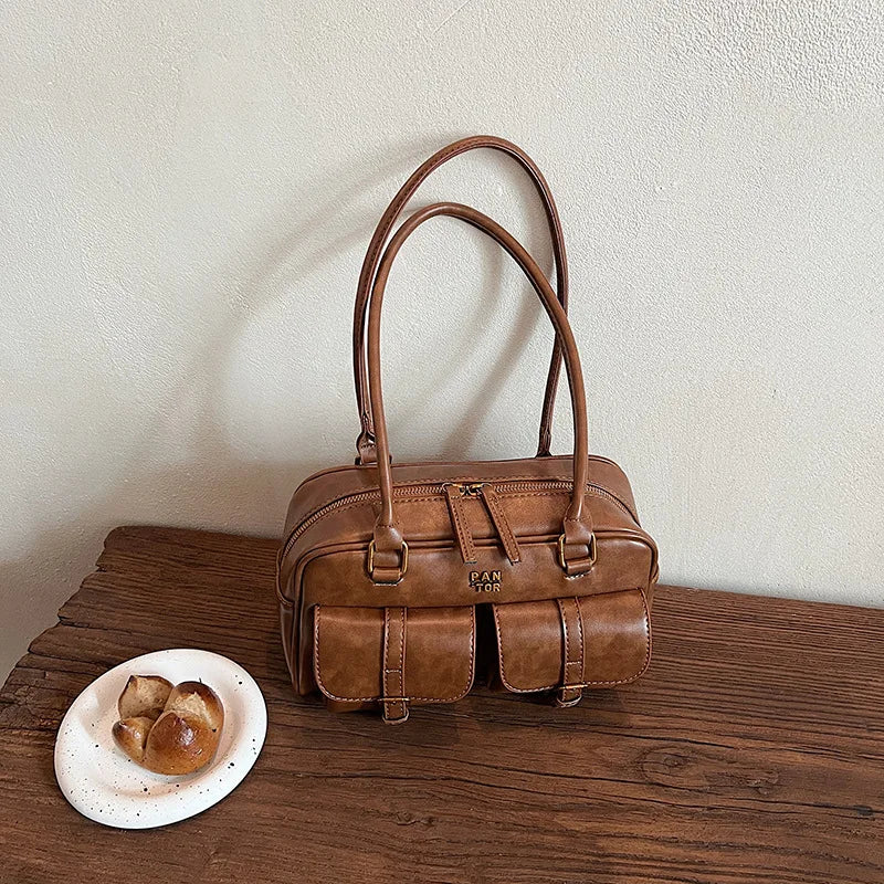 Coffee Brown Letter Crossbody Bag