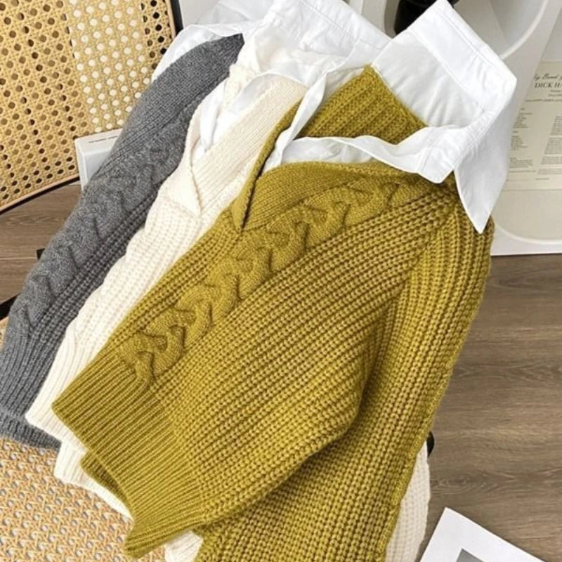 Women's Fake Two-Piece Knitted Hoodie