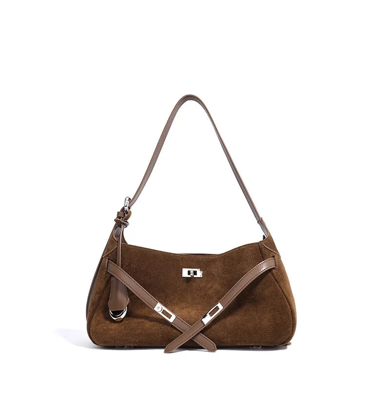 Suede Half Moon Shoulder Bag