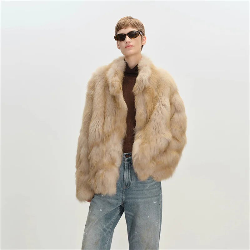 Stand Collar Faux Fur Coat