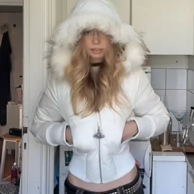 Women's Fur Collar Hooded Puffer Jacket