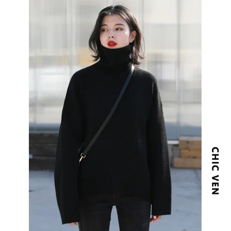 Loose Turtleneck Pullover Sweater Women's