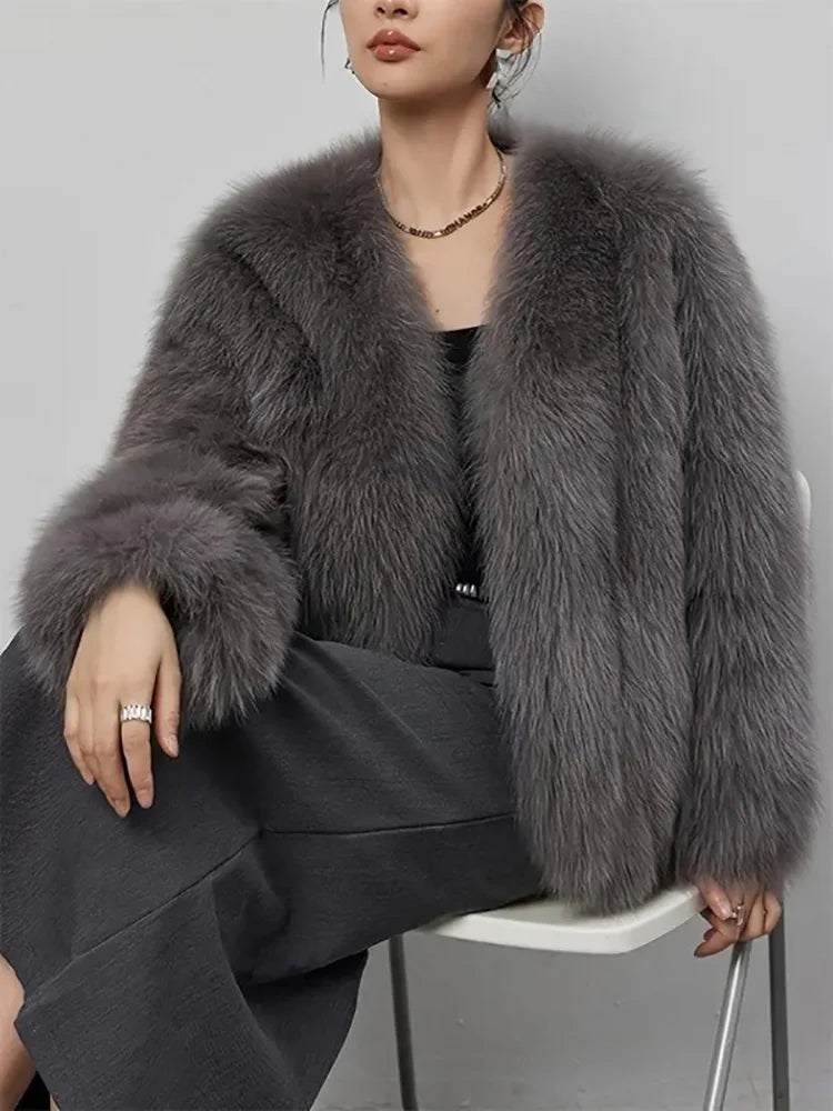 Retro Grey Faux Fur Cardigan Jacket