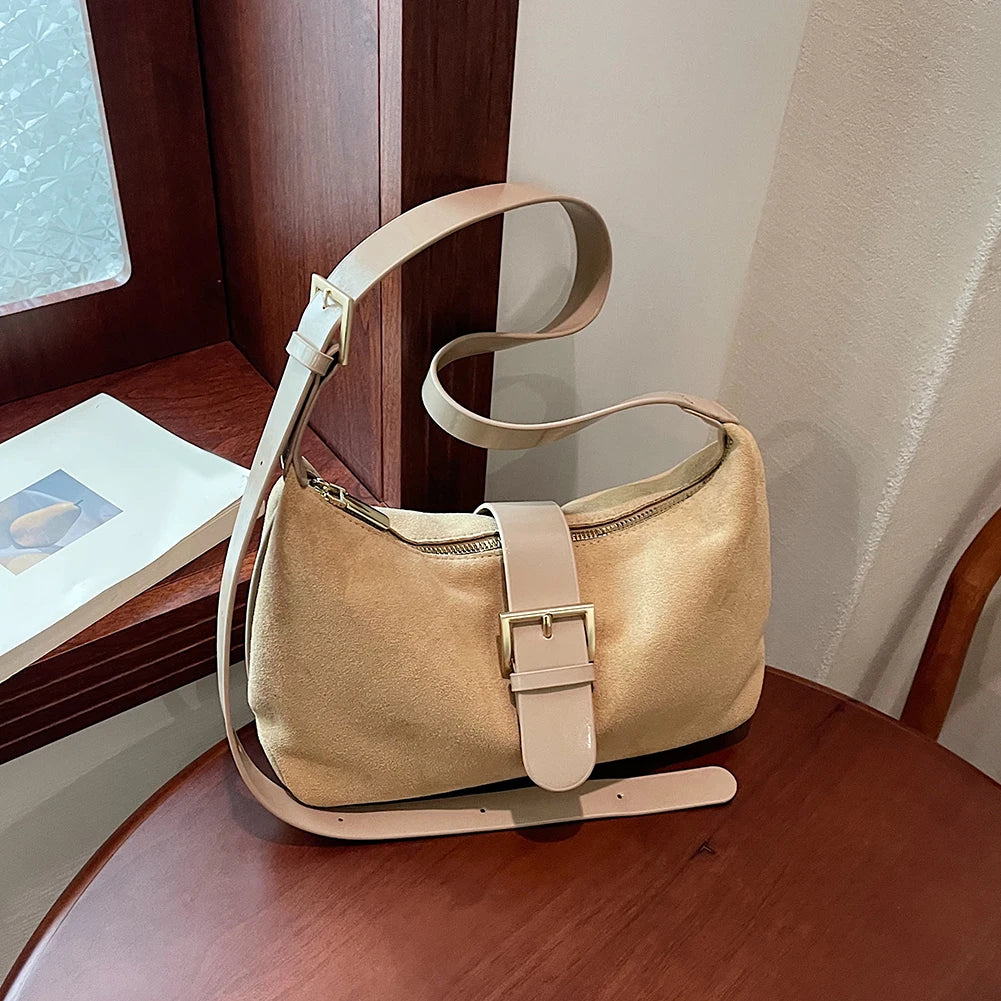 Suede Hobo Crossbody Handbag