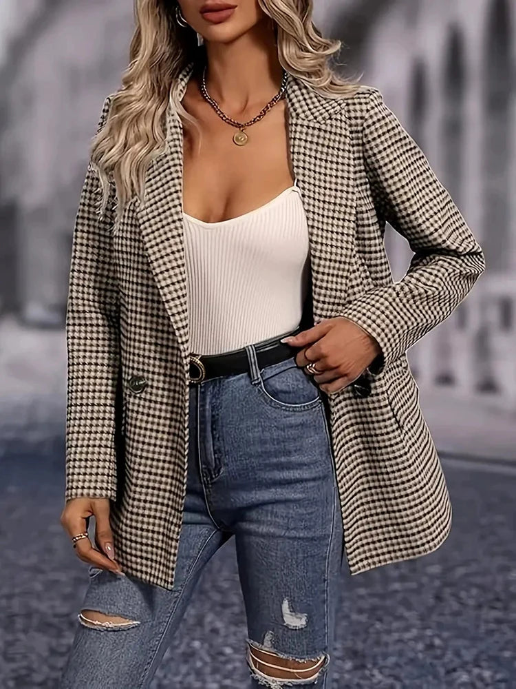 Plaid Slim-Fit Office Blazer