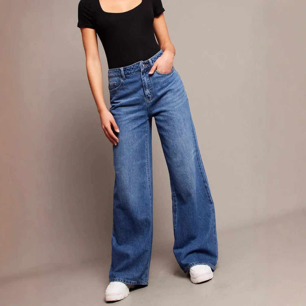 Wide Leg Splicing Denim Jeans