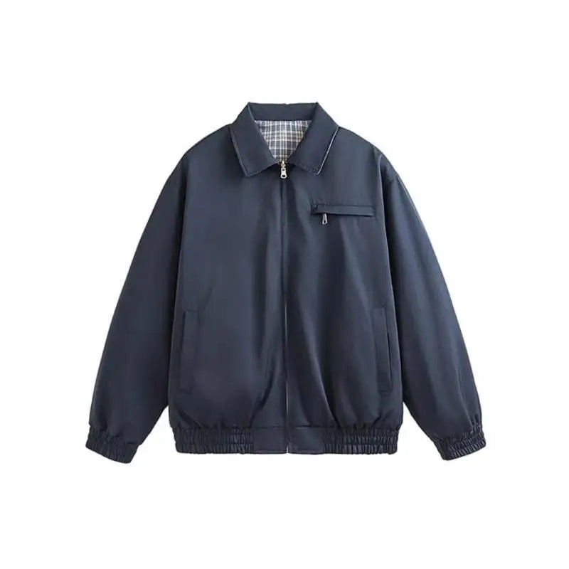 Double-Sided Plaid Stand Collar Jacket