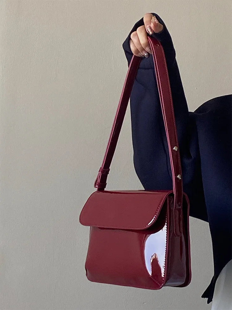 Wine Red Lacquer Shoulder Bag
