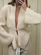 Elegant V-Neck Flare Sleeve Pullover