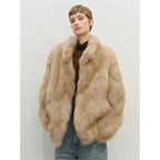 Stand Collar Faux Fur Coat