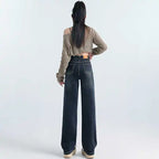 Grey Wide Leg Straight Jeans