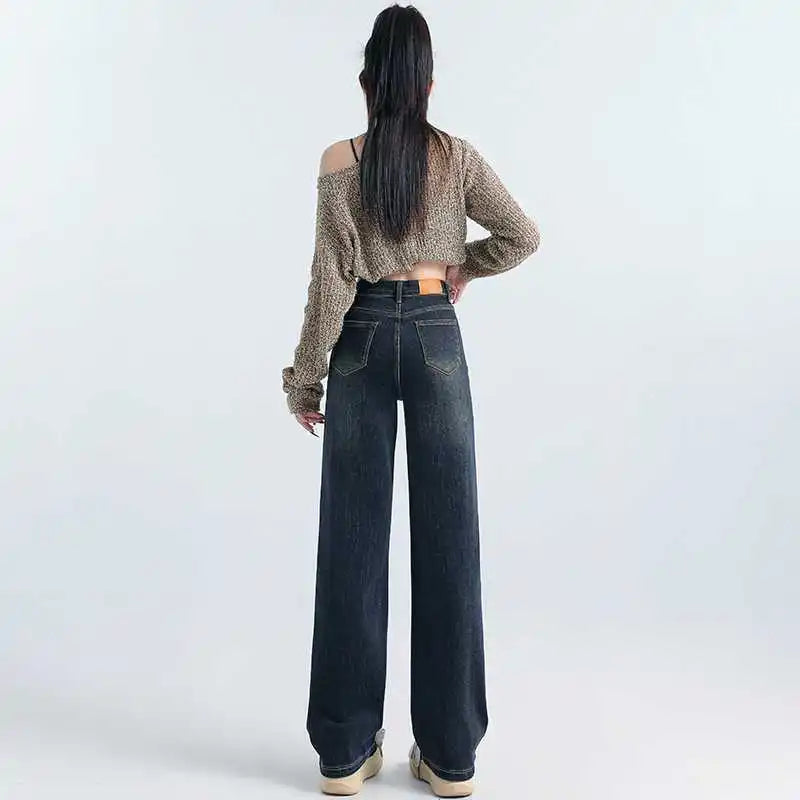 Grey Wide Leg Straight Jeans