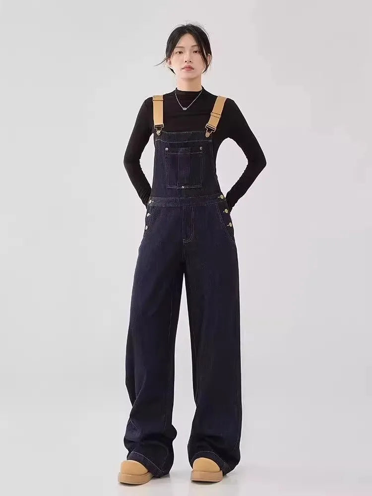 Retro Denim Floor-Length Overalls