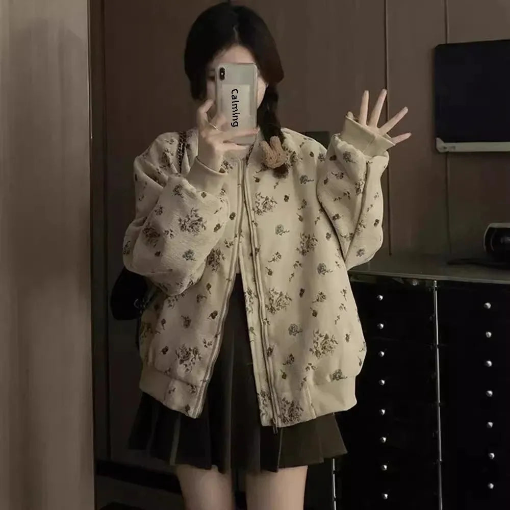 Velvet Jacquard Cropped Baseball Jacket