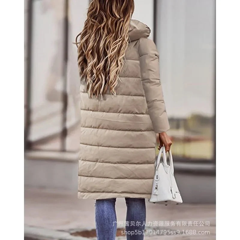 Mid-Length Hooded Puffer Cardigan Jacket