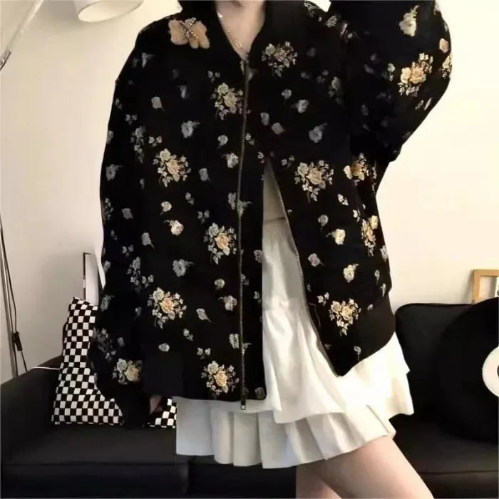 Velvet Jacquard Cropped Baseball Jacket