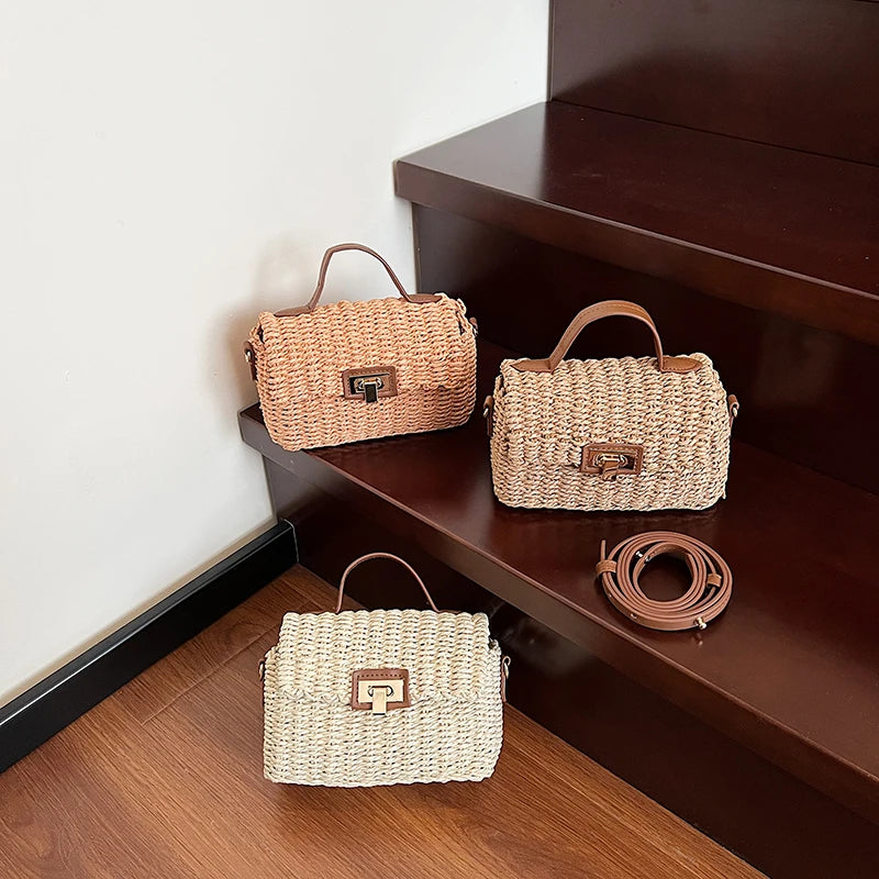 Woven Straw Flap Crossbody Bag