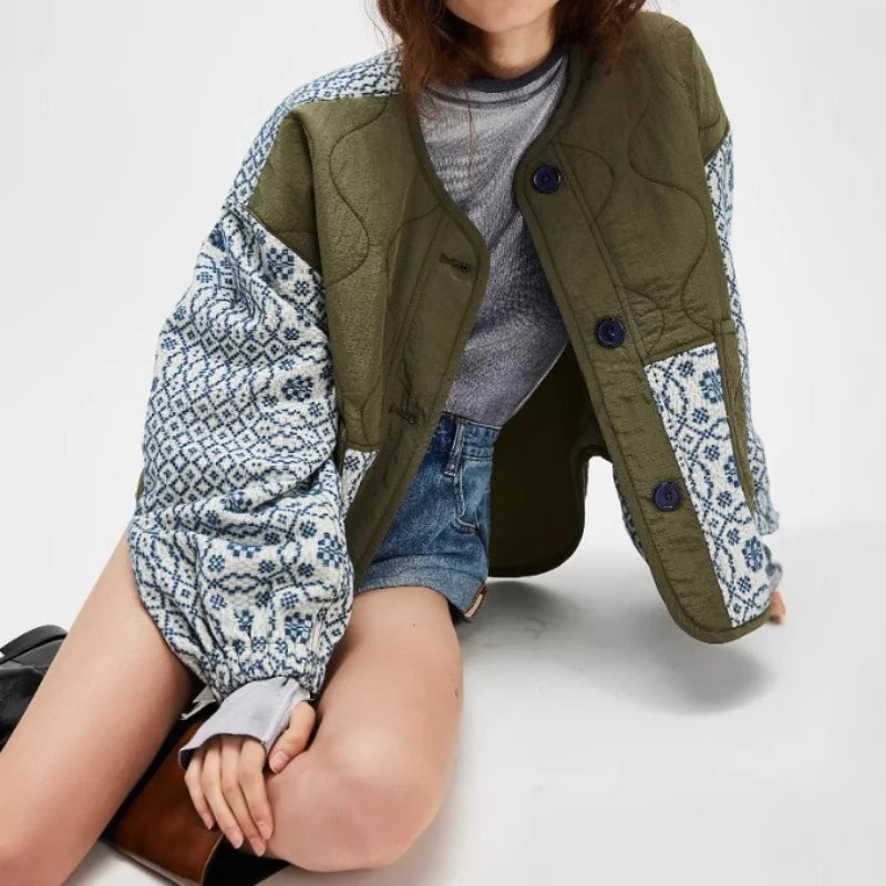 Patchwork Sleeve Streetwear Jacket Women's
