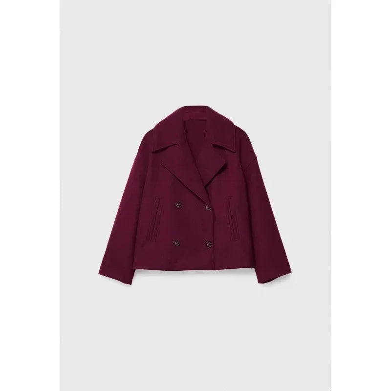 Double-Breasted Woolen Autumn Coat