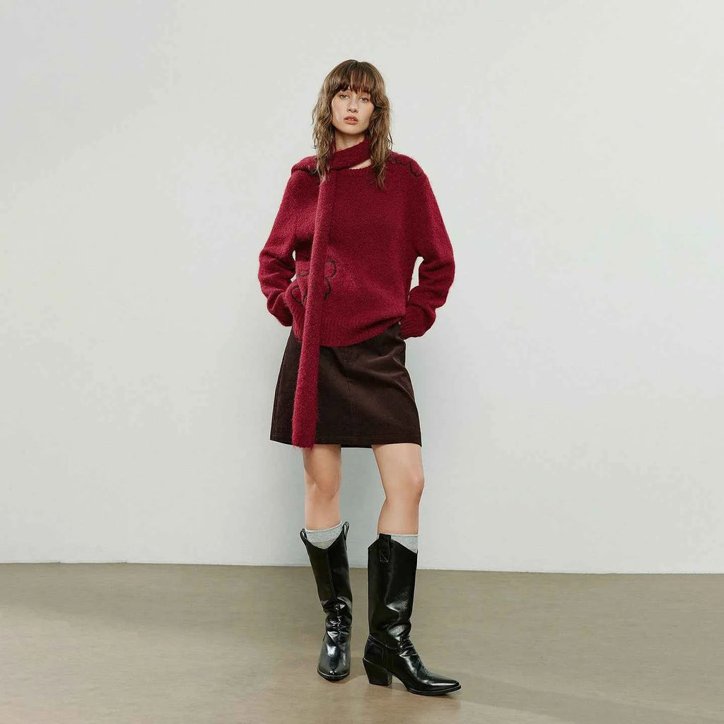 TOYOUTH Women Sweaters 2025 Winter New Crew-neck Loose Glutinous Rice Velvet Texture Flower Embroidery Lazy Atmosphere Tops