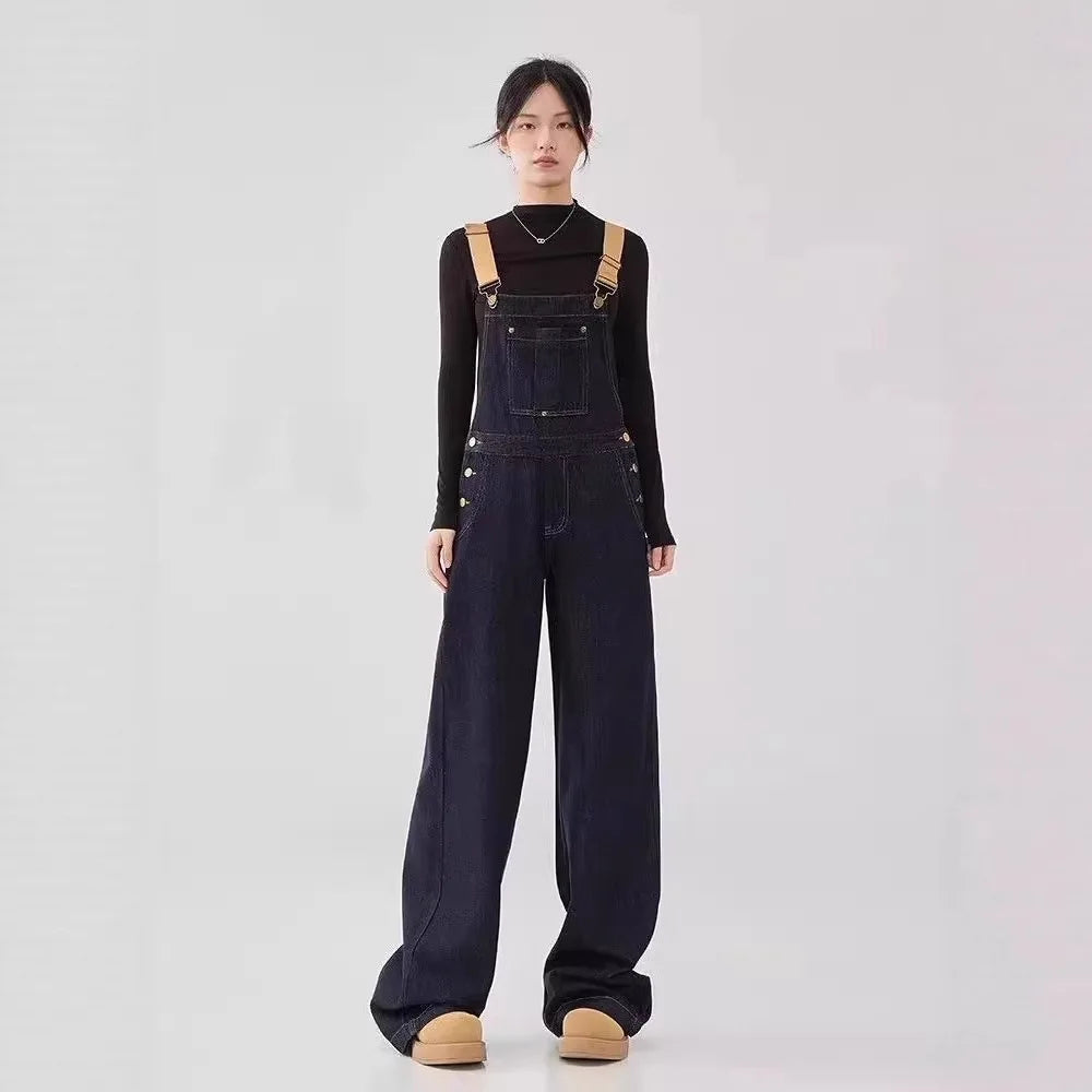 Retro Denim Floor-Length Overalls