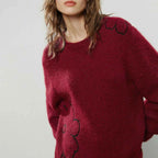 TOYOUTH Women Sweaters 2025 Winter New Crew-neck Loose Glutinous Rice Velvet Texture Flower Embroidery Lazy Atmosphere Tops