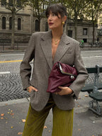 Herringbone Textured Turn-Down Collar Blazer