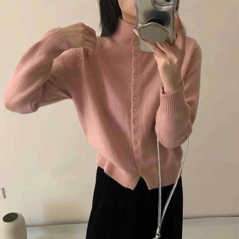 Women's Heavy Knit Stand Collar Cardigan